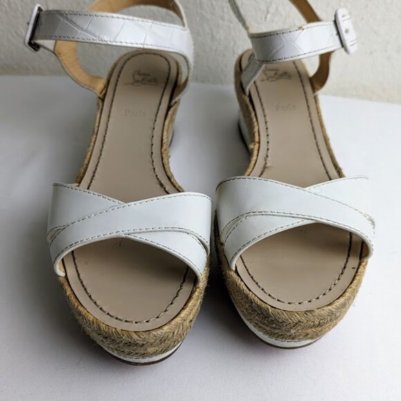 CHRISTIAN LOUBOUTIN White Leather Espadrilles Platform Wedges Size: 9 | IT - Picture 7 of 7